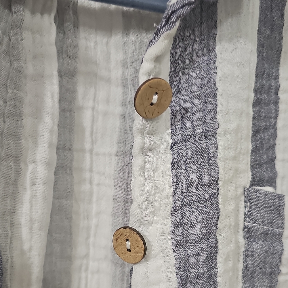 Just Living Navy & White Striped Button-Up Shirt - Picture 7 of 8